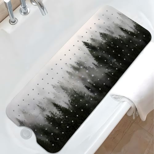 Misty Forest Bathtub Mat Non Slip, Baby Bath Mat for Tub Rubber Tub Mat, Kids Bath Mats for Bathroom Nature Trees Anti Slip Shower Mat with Suction and Drain Holes Machine Washable, 40″X16″ - color: C02, size: 40" x 16" (Rectangular)