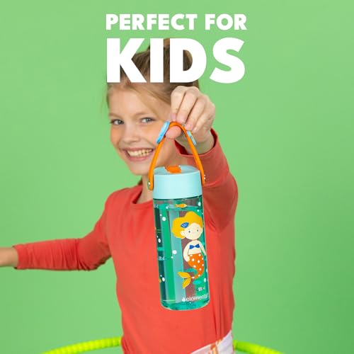 Elemental Water Bottles for Kids - Splash Kids Water Bottle for School with Fun Charm Handle - BPA Free Tritan Plastic Bottle with Straw Leak Proof When Spout is Closed - 18oz - Sunny Mermaid - color: Sunny Mermaid