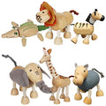 6 Pack Bendable Wooden Animal Figurines Toys, Smooth Natural Wood Zoo Jungle Safari Animals Figures - color: 6 Pack Zoo