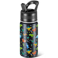 14 Oz Kids Water Bottle, Stainless Steel Water Bottle with Straws, Leak-Proof, BPA-Free, Insulated Water Bottles for School Boys & Girls|Black Dinosaur - color: Black cartoon dinosaur