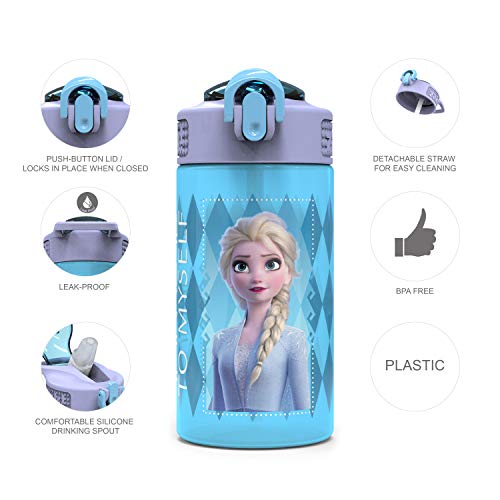 Zak Designs Disney Frozen 2 Kids Water Bottle with Spout Cover and Carrying Loop, Durable Plastic, Leak-Proof Water Bottle Design for Travel (16 oz, 2-Pack, Non-BPA, Elsa & Anna) - color: Elsa & Anna (Frozen 2)