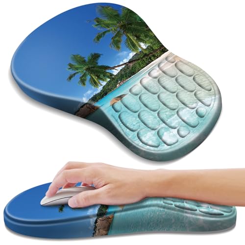 YIWEI Ergonomic Mouse Pad with Wrist Rest for Carpal Tunnel Pain Relief | Memory Foam Wrist Support,Non-Slip Rubber Base, Keyboard Computer Mousepad,Lycra Cloth Surface,Gaming and Home Office - color: Beach