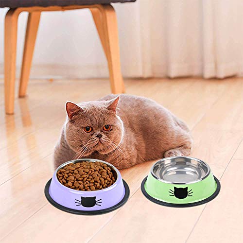 SUOXU Cat Bowls,Stainless Steel Cat Water Food Bowl,Puppy Feeding Bowl,Set of 3 Shallow Pet Bowl Rubber Base Non Slip Small Dogs Feeder Bowls - color: Blue/purple/green