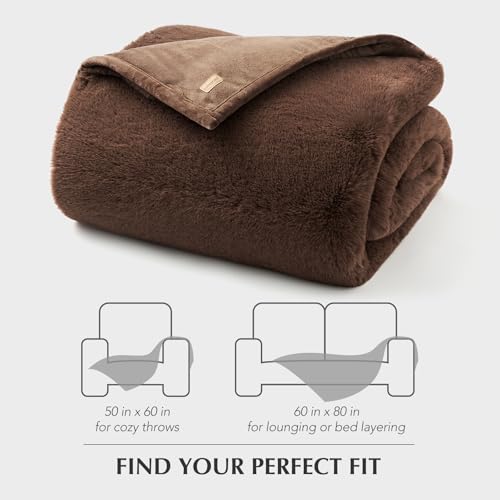 EVERGRACEHOME Faux Chinchilla Fur Throw Blanket, 50"x60", Chestnut Mink | Luxury, Super Soft, 1220GSM, Fluffy Cozy Mink, Reversible Velvet Back, Warm Thick Heavy Winter Throw for Couch Bed, Gift - color: Chestnut Mink, size: 50"x60"
