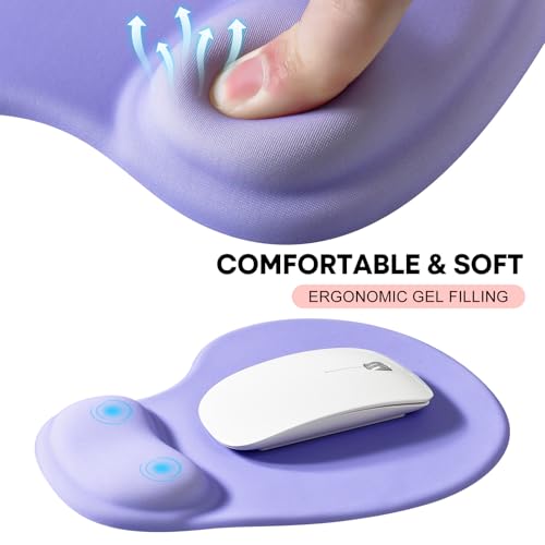 JIKIOU Ergonomic Mouse Pad with Gel Wrist Rest 2Pack, Portable Small Purple | Upgraded-Prevent Gel Leakage, Ergonomic Design for Pain Relief, Cooling Gel filled, Smooth Lycra Surface, Non-Slip PU Base - color: 09Purple