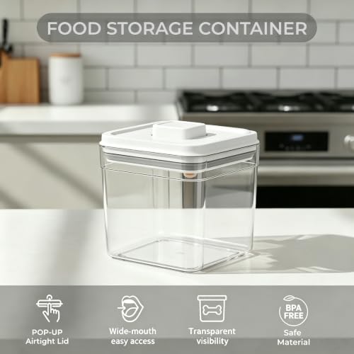 Dog Treat Container with POP-UP Airtight Lid,Dog Treat Jar | (1.8Qt /1.7L)-Small Animal Food Storage Container,Wide Mouth Opening