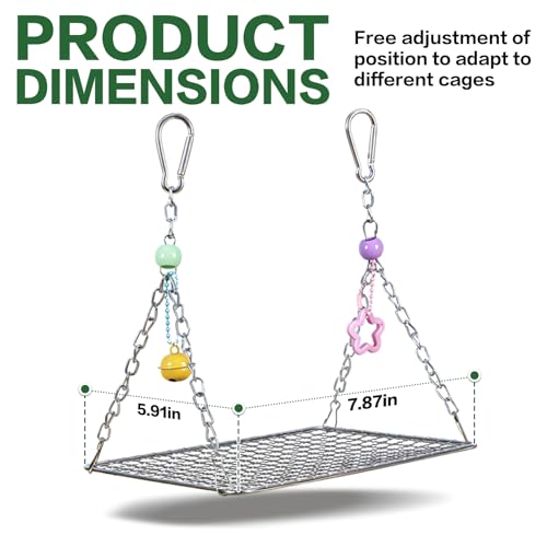 Bird Perch Platform Stainless Steel,Bird Swing Perch with Bell,Bird Swing for Parakeets,Interactive Rocking Parakeet Toy, for Cockatiel, Conure, Budgie(7.8"x5.9"Stainless Steel)