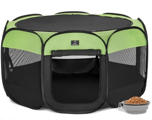 A 4 Pet 40.55-in Dog Playpen, Small Dogs & Puppies, Green+Black | Includes bowl, waterproof floor, pop-up design, home/travel/outdoor use - color: Green+Black, size: M(40.55"x40.55"x20.5")