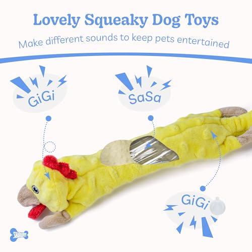 SHARLOVY Dog Squeaky Toys Pack, Bubble Plush Puppy Teething Pet Toys, Crinkle No Stuffing Animals Dog Toy, Doggies Chew for Large Small Medium Breeds - color: Bubble Plush-Chicken, size: Large