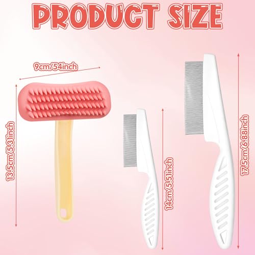 3Pcs Rabbit Brush Bunny Grooming & Flea Comb, Practical Animal Brush for Groomings, Soft Silicone Small Animal Massage Comb, Bunny Grooming Kit Suitable for Cats Puppies & Other Pets - color: 1pc/pink-Flea brush