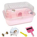 Hamiledyi Dwarf Hamster Cage Clear Plastic Small Hamster Cage Portable Carrier with Water Bottle Exercise Wheel Bathtub Box Set Toy for Dwarf Baby Hamster (Pink) - color: Pink
