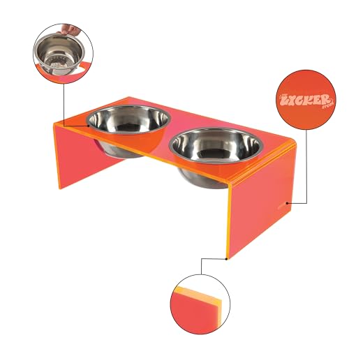 DBL2001E Keaton 7.5" Medium/Large Modern Acrylic Rectangular Elevated Pet Feeder with 54oz 2-Stainless Steel Bowls, Pink/Chrome - color: Pink/Chrome, size: 54 Ounces (7.5" Cups 2-Pack)