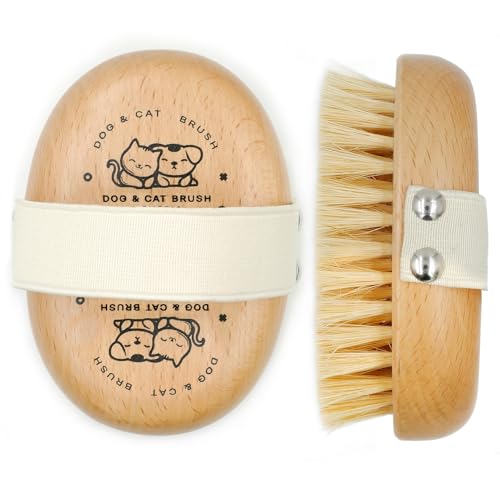 Soft Dog Brush, Bristle Brush for Dog Grooming | Dog Palm Brush, Gentle Grooming, For Small & Large Dogs, Wood handle
