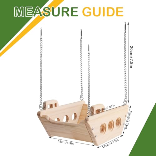 Natural Wood Chinchilla Toy Hammock for Cage Swing, Hamster Bed Hanging Wooden Toys,Indoor Chinchilla Habitat Swing House Hut Ledges and Platforms Enrichment