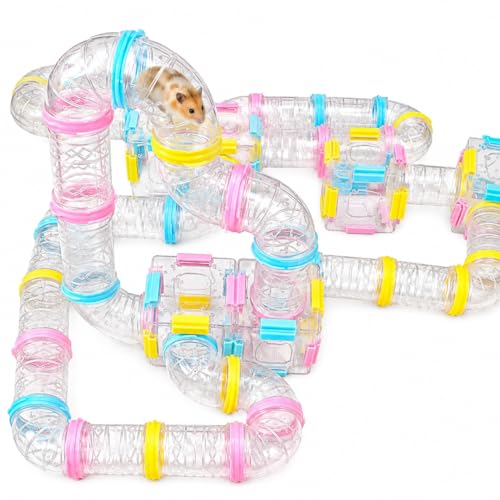 94 Pcs DIY Hamster Tunnel Tube Set, Clear Small Animal Cage Tube Kit Can Easy Viewing, 2-Inch Diameter Exercise Playground for Dwarf Hamsters, Mice & Gerbils