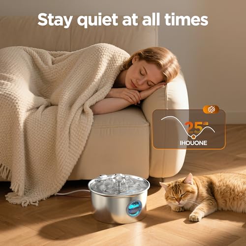 Stainless Steel Cat Water Fountain: 88oz/2.6L Pet Fountain for Drinking | Water Fountain for Cats Inside with Flower Quiet Cat Dispenser Kitty Drinking Fountain Indoor - Gifts for Pets, Small Animals