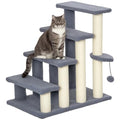 PawHut 4 Levels Cat Steps Pet Stairs Carpeted Ladder for High Bed Gray | Kitten Tree Climber, Scratching Posts, Hanging Play Ball, Side Step, for Sofa - color: Gray