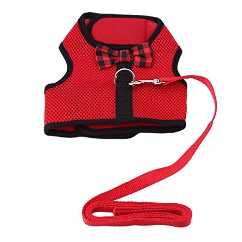 Rabbit Harness with Leash Adjustable Soft Mesh Vest Harness for Bunny Kitten Guinea Pig Rat (M, Red) - color: Red, size: M