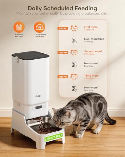 Automatic Dog Feeder with Elevated Stand - 7L Cat Food Dispenser with Large Food Tray, Timed Auto Cat Feeder for Dry Food, 6 Meals Per Day, No-Jam, Freshness Design, Detachable for Easy Clean