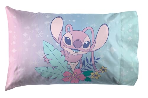 Jay Franco Disney Lilo & Stitch Full Size Sheet Set - 4 Piece Kids Bedding | Super Soft Brushed Microfiber, Deep Pocket, Machine Washable, White Angel Floral Design (Officially Licensed) - color: White - Lilo & Stitch 01, size: 4 Piece Full