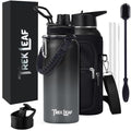Travel Water Bottle with Carrying Bag, 3 Lids (Spout, Straw, Flip), and Bottle Brush; Leak Proof, Quality, Vacuum Insulated, Stainless Steel (Charcoal Fog, 32 oz) - color: Charcoal Fog, size: 32 Ounces