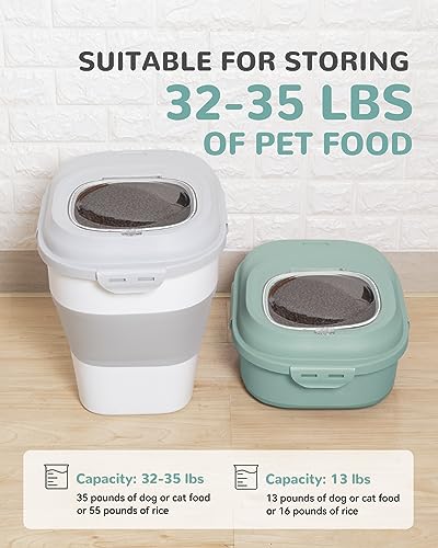 30-35Lbs Dog Food Storage Container Airtight,Collapsible Dog Food Container | Large Pet Food Storage Container with Double Airtight Seal & Magnetic Lid,Cat Food Container with Wheels,2Pcs Container,Scoop - color: Green