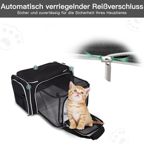 BAGLHER Cat Carrier Bag,Airline Approved Pet Carrier Soft Side Pet Travel 5 Sides Open Doors 3 Sides Expandable Foldable Dog Carrier with Fleece Pad - color: Black, size: 17.5"L x 12.0"W x 11.5"H