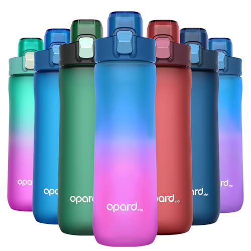 Opard Zip 20oz Plastic Water Bottle Dishwasher Safe, Leakproof Flip-Top Lid, BPA Free Tritan, Wide Mouth Reusable Kids Water Bottle for School Hiking Commuting Outdoor Travel and Gym - color: Sunset Blue Pink, style: 20 oz - Fast Flow