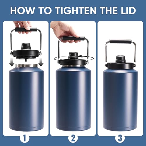 Fijinhom One Gallon Insulated Water Bottle for Travel: 2-in-1 Straw and Spout Lid, Keep Cold 24Hrs, Leakproof, 128oz Water Jug With Handle, Vacuum Stainless Steel for Sports, Hiking, Trip(Dark Blue) - color: Dark Blue, size: 128 Ounces