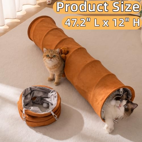 Cat Tunnels for Indoor Cats Straight Foldable Suede Pet Tunnel Toy with a Capybara Plush at the Peek-a-Boo Hole for Kittens Rabbits Puppies, 47.2" L - size: Large Straight Tunnel