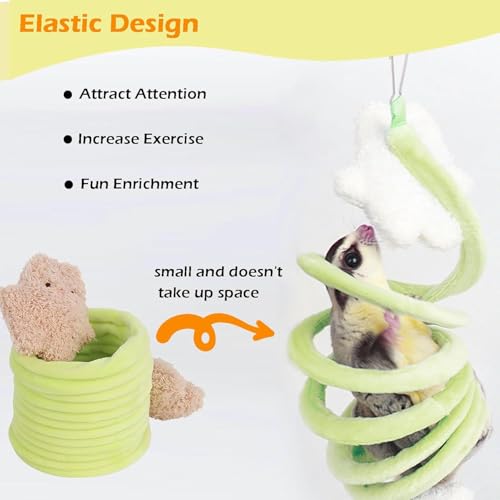 Sugar Glider Play & Sleep Set (Random Color) - Elastic Climbing Rope & Transparent Hammock with Removable Pad, Chew-Proof Hanging Toys for Small Pets