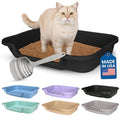 KittyGoHere Senior Cat Litter Box, Large with Jumbo Scoop, Black | Open Top Low Entrance Kitty Litter Box With Long-handle Jumbo Scoop, Lightweight Low Entry Litters Box, Durable, Made in USA - color: Black, size: Large with Scoop