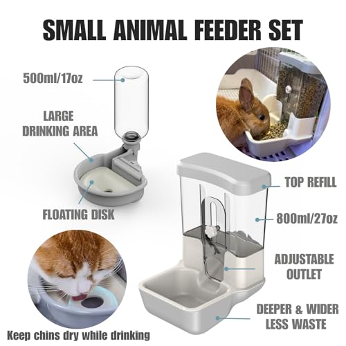 Automatic Pet Food Water Dispenser, Auto Gravity Pet Feeder Water Bottle Set for Crate, Feeding Station for Small Dog Cat Rabbit Guinea Pigs Chinchilla Ferret Hedgehog (Blue) - color: Blue
