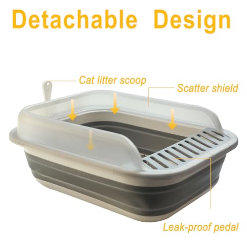 Low Entry Kitten Litter Box Collapsible Shallow Litter Box | Senior Cats Anti-Splashing Kitty Training Open Potty Pan Scoop Leak-proof pedal Cat Toilet No Smell Easy Clean - color: Blue, size: Large