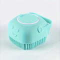 Pet Bath Brush with Shampoo Storage Hole Soft Silicone Massage Comb Dog Cat Shower Grooming Brush for Bathing (Blue) - color: Blue