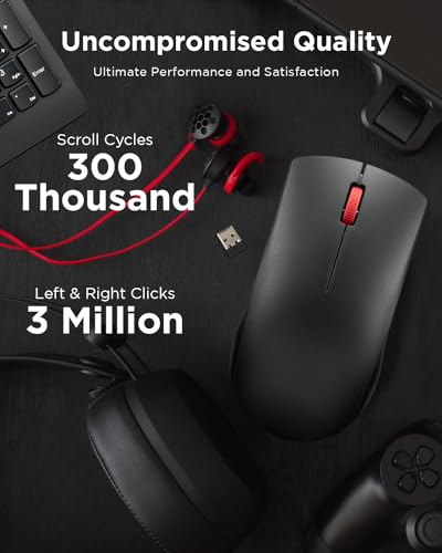 Lenovo Wireless Mouse (WL150) - 2.4G Nano USB-A Ambidextrous Ergonomic Mouse – 3-Million Clicks, 1,000 DPI – Portable Compact Cordless Design - Computer & Laptop Accessories - color: WL150