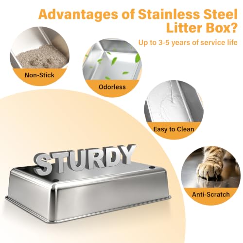XXXL Stainless Steel Litter Box with Lid, Enclosed Metal Cat Litter Box | Extra Large Litter Boxes for Big Cat, Multiple Cats,Odor Control,Anti-Leakage, Includes Scoop & Pedal,27.75 x 19.75x 15.7 - size: XXX-Large-Enclosed