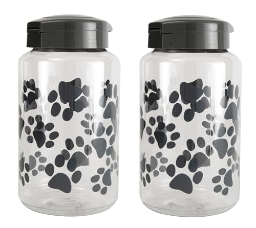 Lixit® Dog Treat Plastic Jar - Airtight Food and Treat Storage Jars for Dogs, Cats, Small Animals and Birds - Made in USA (Paw Prints - Gray, 128 Ounce (Pack of 2)) - size: 128 Ounce (Pack of 2)