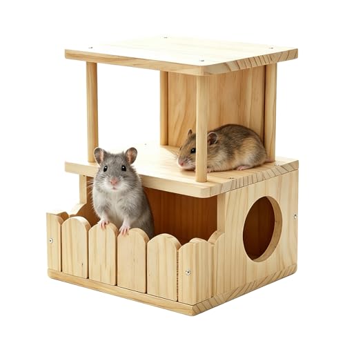 Chinchilla Hideout, Natural Wooden Hamster House Hideout | Double Room Detachable Small Pet House Habitats, Small Animal House Chinchilla Cage Accessories for Squirrel, Sugar Gliders - color: J