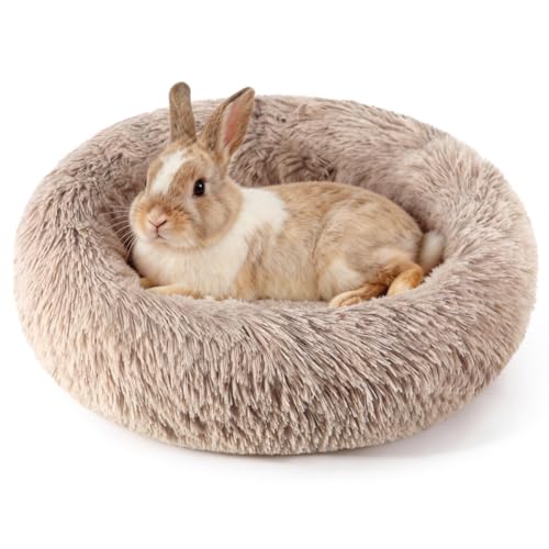 Rabbit Bed, Long Plush Donut Shaped Washable Bunny Hideout Soft Pet Bedding Mat for Guinea Pig, Kitten, Chihuahua & Small Pets for Snuggling Resting - Khaki - color: Khaki