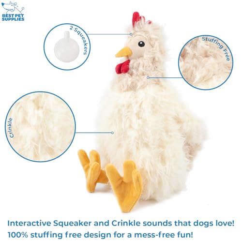 Best Pet Supplies Interactive Squeaky Dog Chew Toy, Ideal Dog Toys for Chewers, Small, Medium & Large Dogs, and Fetch Lovers - Crinkle Chicken (Brown, Beige, Wine Red), Large - color: Crinkle Chicken (Brown, Beige, Wine Red), size: Large