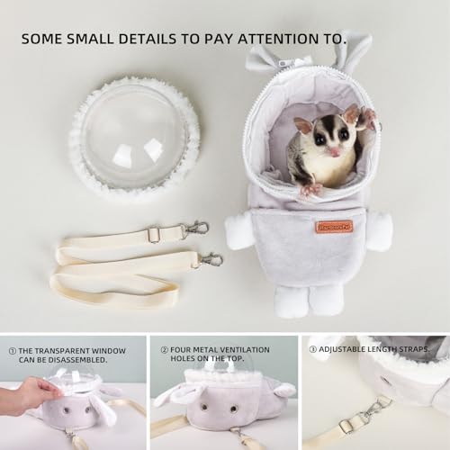 Hamster Carrier Rat Bag Cute Rabbit Shape Small Animal Sugar Glider Travel Pouch Gerbil Hedgehog Portable Travel Carrier Outdoor Hangbag Grey Squirrel Rat Carrier (Grey) - color: Grey