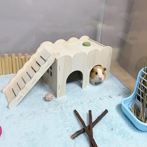 2 PCS Wooden Hamster Hideout Multi-Chamber Tunnel Hamster House Hiding Maze Platform Stuff Exploring Toy Cage Accessories for Gerbil Rat Mice - size: L+L