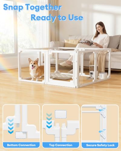 Clear Acrylic Dog Playpen Indoor,Tool-Free Assembly & Easy Clean,24 in Puppy Playpen with Door for Small Dogs/Cats/Rabbits/Pigs/Ferret,Indoor and Outdoor Use,8 Panels - size: 24"H