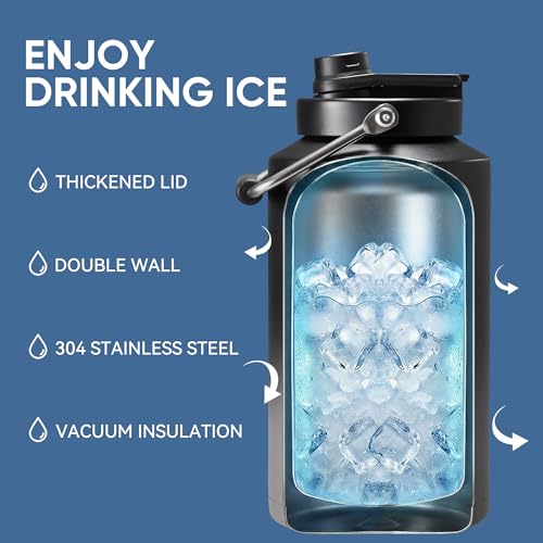 Fijinhom One Gallon Insulated Water Bottle for Travel: 2-in-1 Straw and Spout Lid, Keep Cold 24Hrs, Leakproof, 128oz Water Jug With Handle, Vacuum Stainless Steel for Sports, Hiking, Trip, Black&Grey - color: Grey/Black, size: 128 Ounces