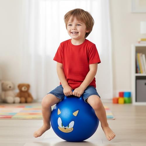 Sonic the Hedgehog Hopper Ball Bundle - Bouncy Ball with Handle for Kids | 15" Sonic Hippity Hop Jumping Ball for Kids Plus Stickers, More | Sonic the Hedgehog Backyard Activities, Outdoor Toys