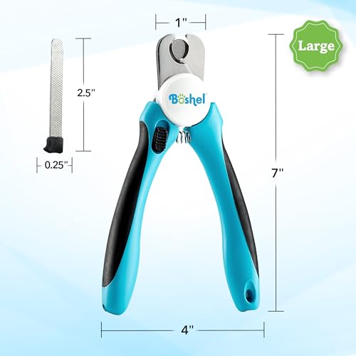 Large Dog Nail Clippers with Safety Guard to Avoid Over-Cutting Nails and Free Nail File, Razor Sharp Blades, Professional at Home Grooming - size: Large/Medium