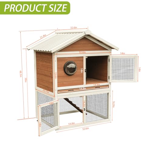 2-Tier Wooden Rabbit Hutch, Outdoor Bunny Cage with Pull-Out Tray, Ramp, Waterproof Roof, Large Space Pet House for Rabbit Guinea Pig Chicken, Indoor Outdoor Small Animal Habitat（96484）