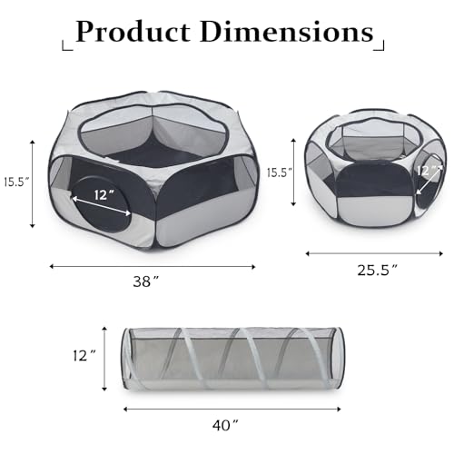Outdoor Cat Enclosure，Cat Tunnels for Indoor and Outdoor Playpen Portable Cats with Cube Tent Toys Combo for Kitten, Puppy, Rabbit and Small Animals(One Small and One Large Hexagonal Cube +Tunnel