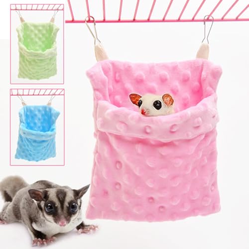 Sugar Glider Hanging Sleep Pouch, Soft Plush Hanging Nest Summer Cooling Sleeping Bag for Sugar Glider, Hamster (Green)